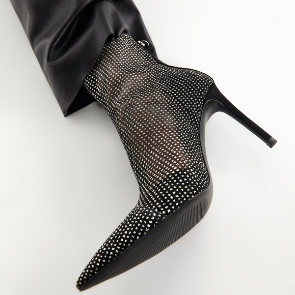 Zara Sparkly Mesh Heeled Ankle Boots 